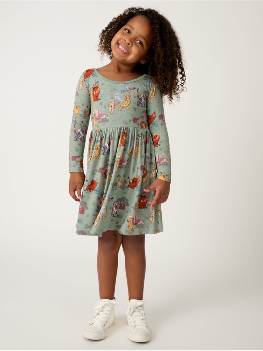 Little sleepies Disney lion king Long Sleeve Sage Green Animal Print Dress